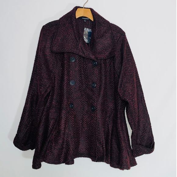 NWT Torrid Chevron Knit Peplum Coat - Women's Size 1 (US 1X) - Double Breasted - Picture 1 of 15